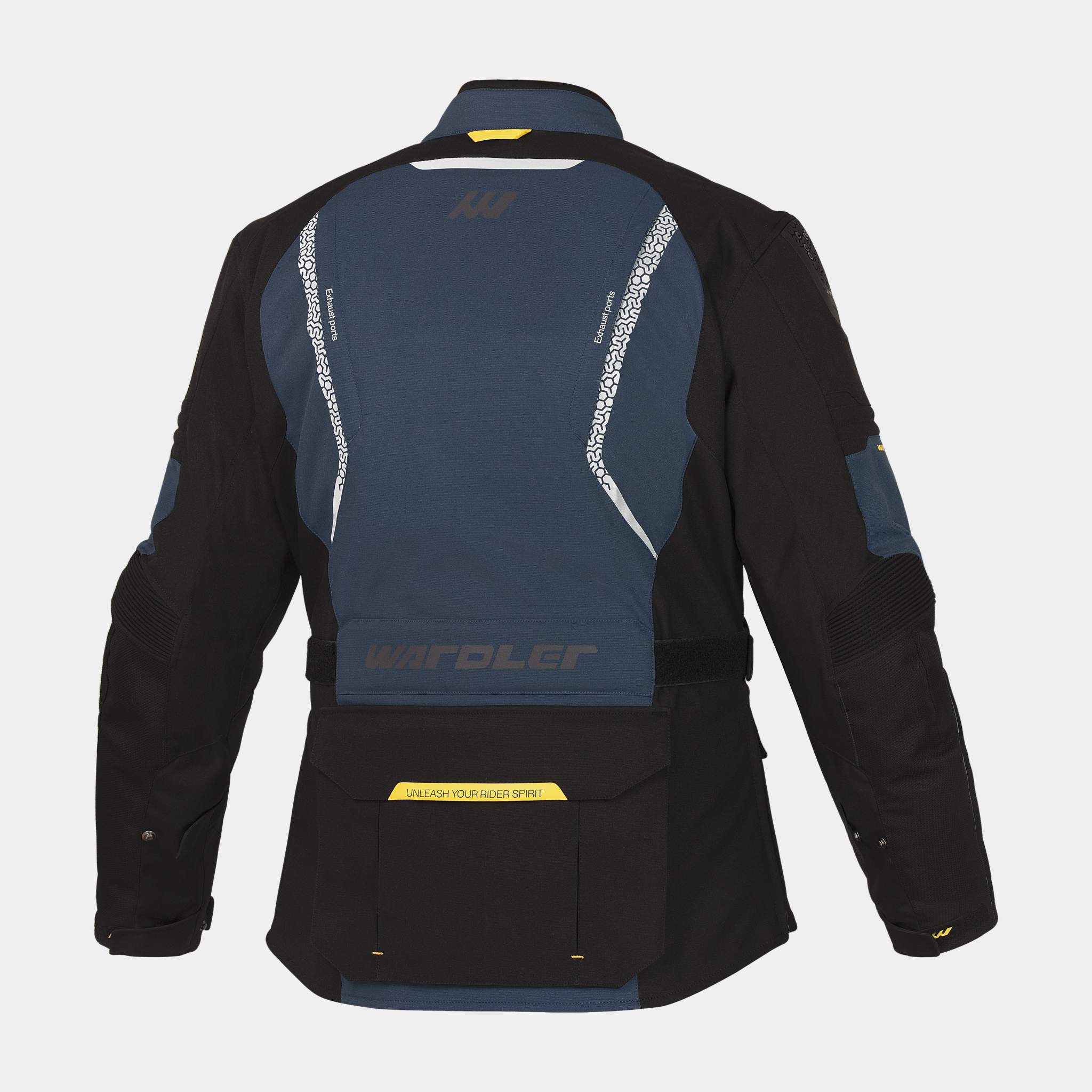 Allroad Adventure Motorcycle Jackets, Blue-Black, Back View, Wardler