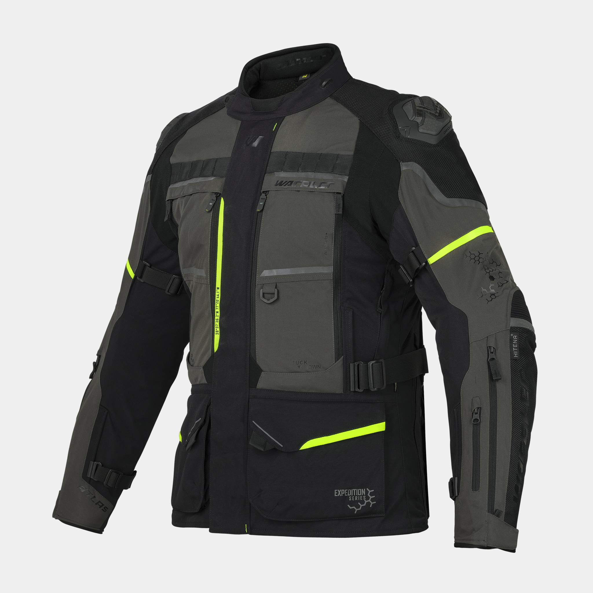 Atlas Adventure Motorcycle Jackets, Black-Anthracite, Front View, Wardler