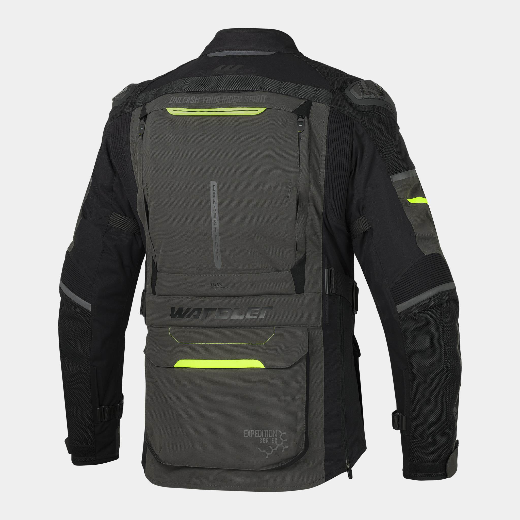 Atlas Adventure Motorcycle Jackets, Black-Anthracite, Back View, Wardler