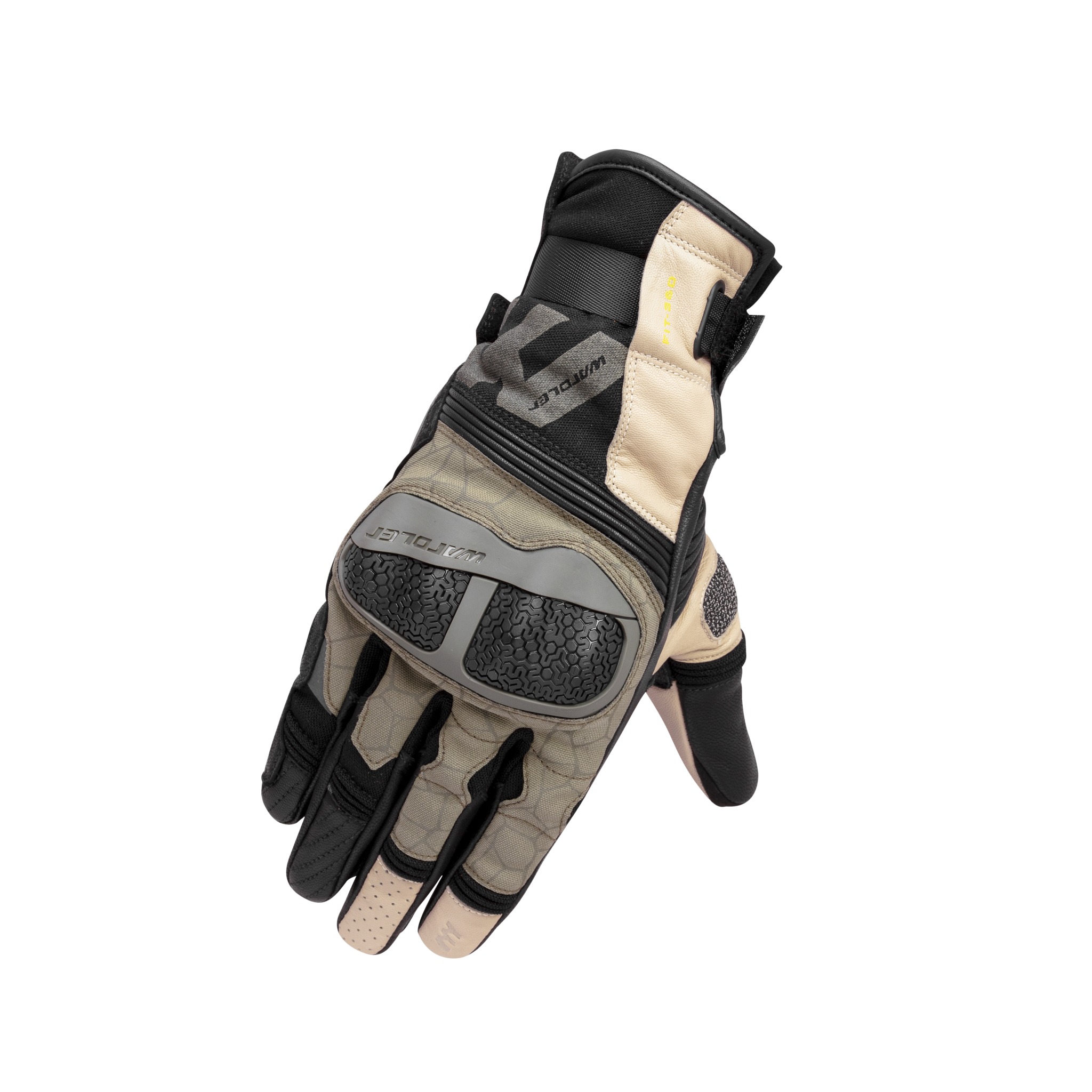 Motorcycle Gloves, Long Cuff Atlas Riding Gloves, Black-Green-Sand, Front