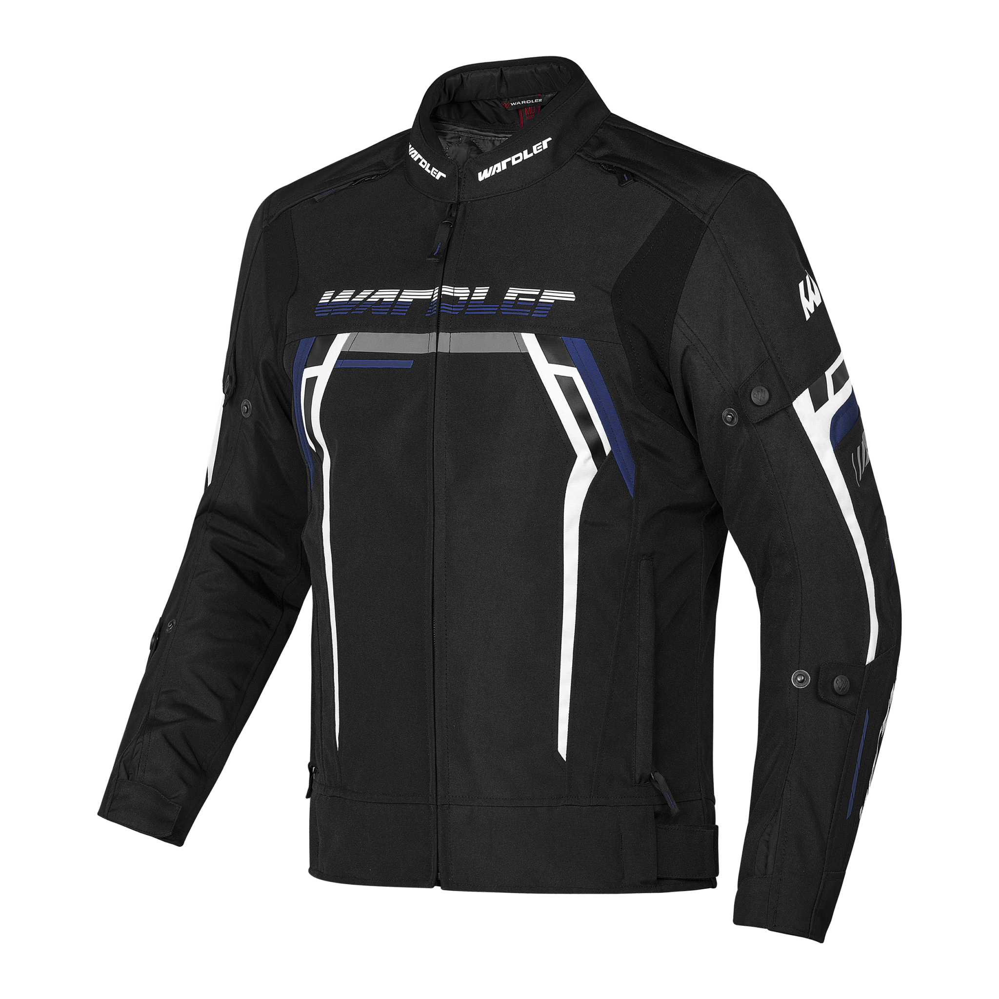 motorcycle jacket, Radar Jacket, Black-white-blue, front