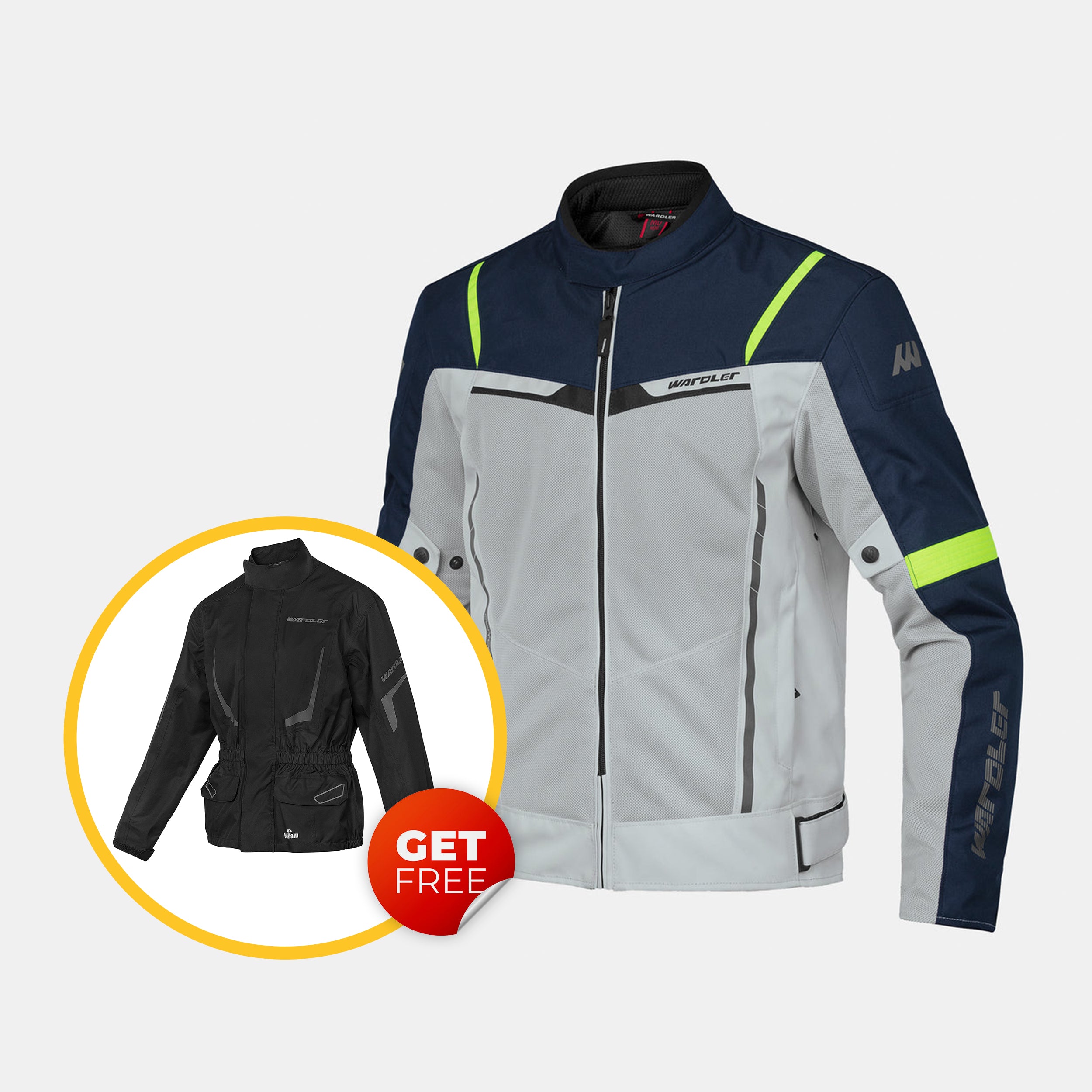 Tornado Mesh Summer Motorcycle Jacket / Silver-Deep Blue-Neon Yellow