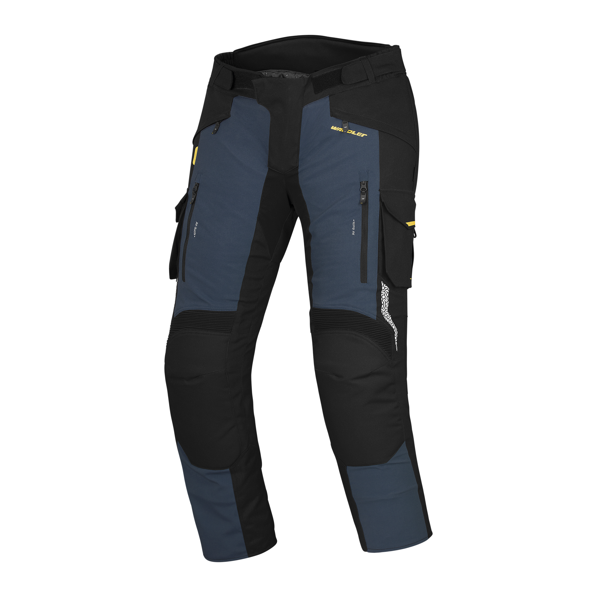 Wardler Bronco Adventure Motorcycle Pants, Black-Blue Front View