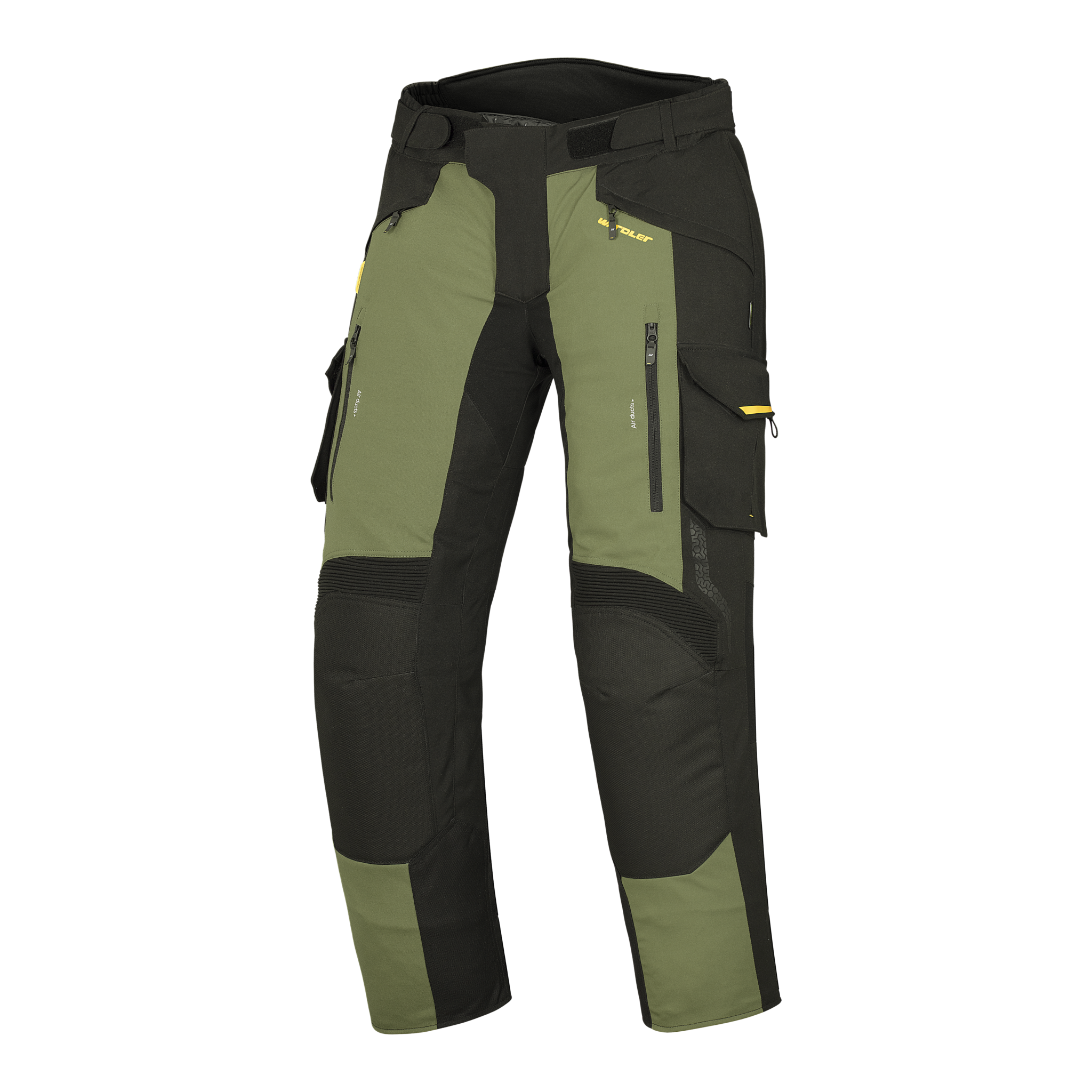 Wardler Bronco Adventure Motorcycle Pants, Black-Olive Green Front View