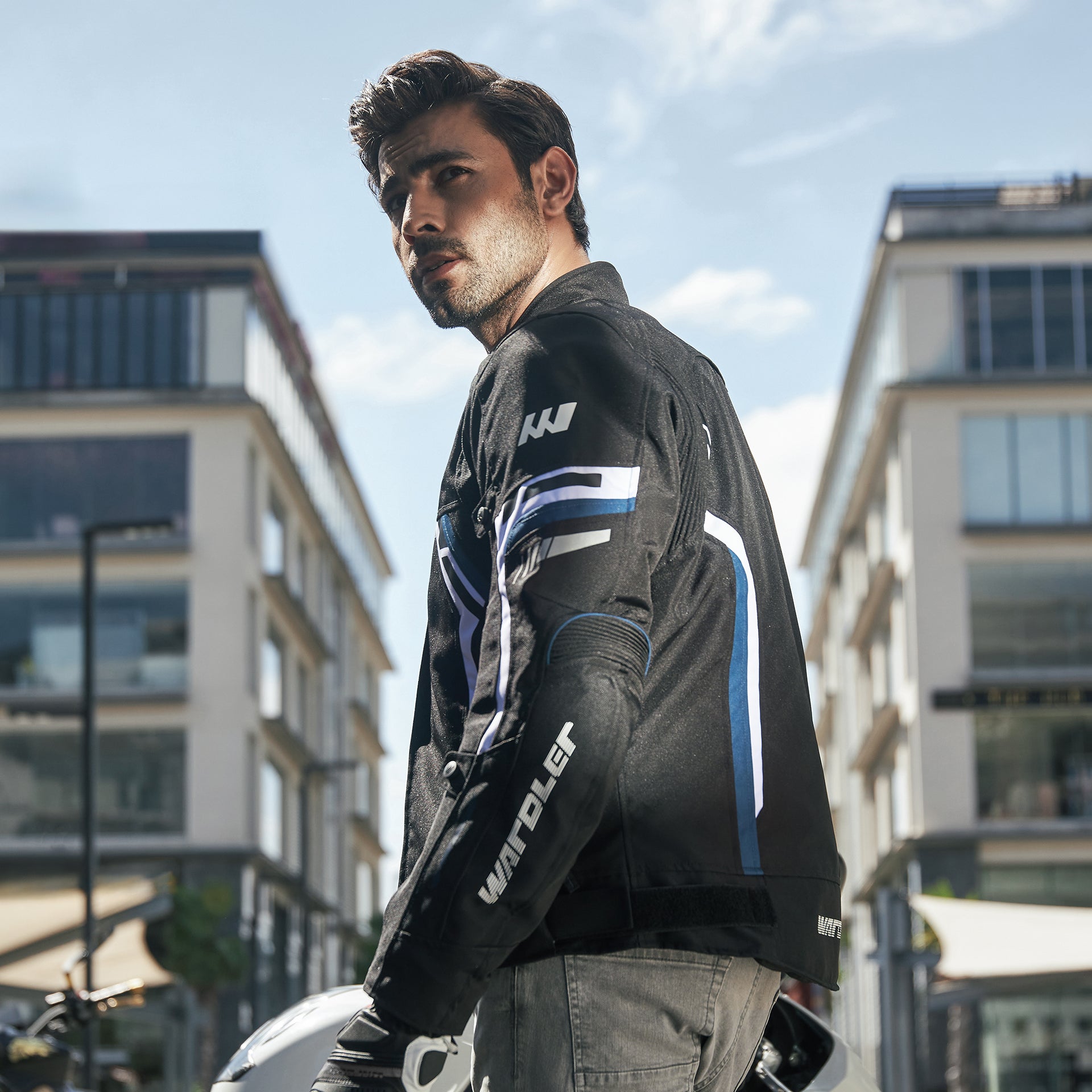 Radar Textile Motorcycle Jacket / Black-White-Blue