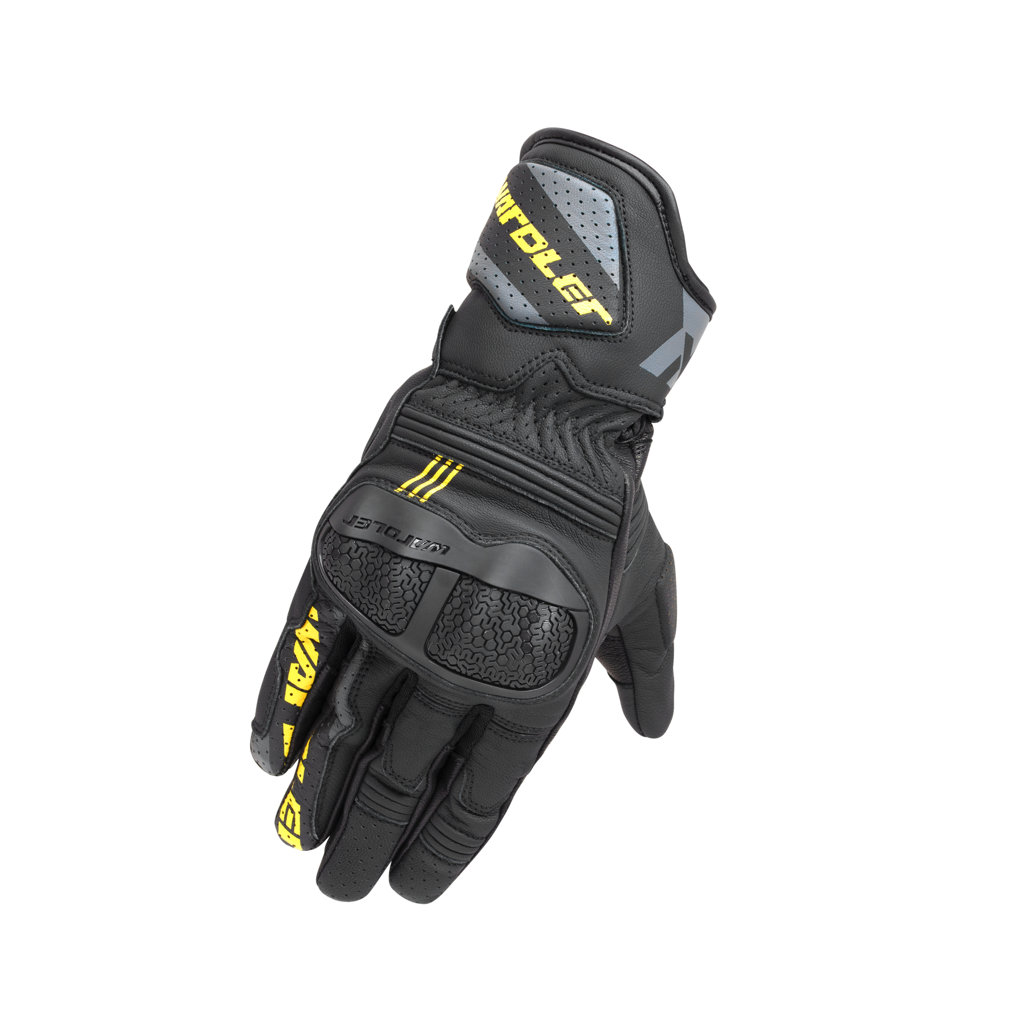Wardler Leather Motorcycle Gloves, Raptor Black, Front View