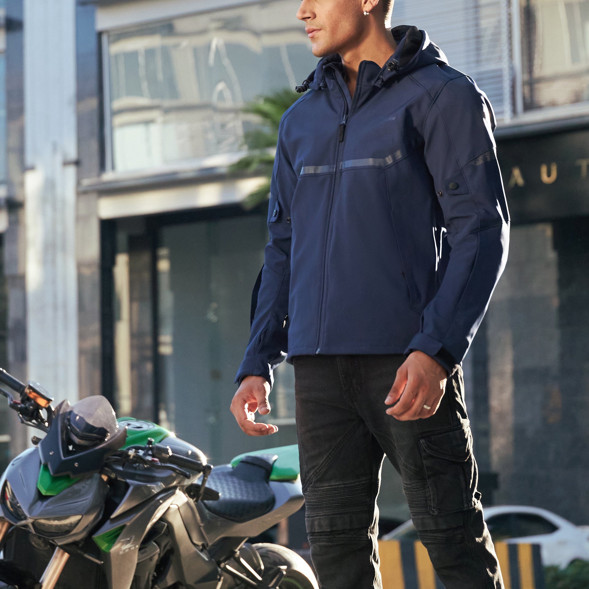 Razor Softshell Jacket / Navy Blue / Motorcycle Riding Hoodies