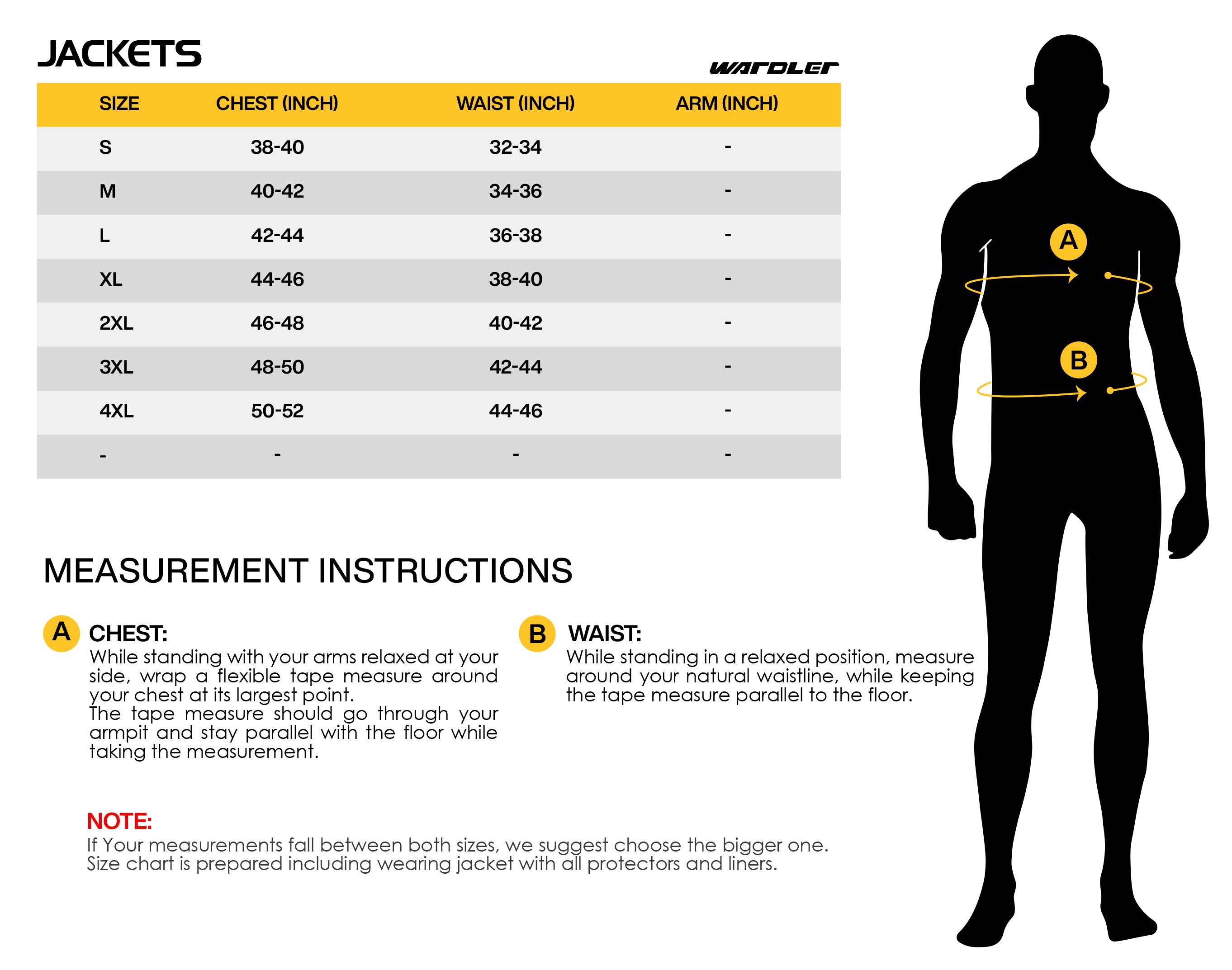 TORNADO MESH JACKET SIZE CHART INCHES